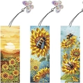 Segnalibri fai-da-te pittura a diamante girasole e ape con pendente a farfalla - SQ-191 (Girasole e Ape / Set di 3)