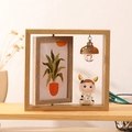 Modern wooden rotating photo frame with a vintage night light and cute cow figurine - Double Sided Vertical - Baby Bottle Cow