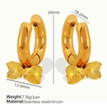 Gold stainless steel bow earrings with yellow zircon and detailed size dimensions - Yellow Zirconia Earrings (EH299)