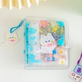 Transparent PVC binder photo album with blue rings, snap button, and cute white kitten charm - Blue Cat