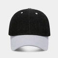 Detailansicht der schwarzen Denim-Baseballkappe mit grauem Schirm und Nähten - Verstellbar / Schwarz + Graue Krempe