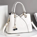 White faux crocodile leather large shoulder bag with gold hardware and cherry charm - White