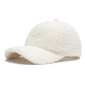 Gorra de béisbol de invierno en lana de cordero blanco crema con visera curva suave - Ajustable / Blanco