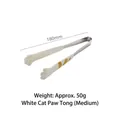 White silicone cat paw food tongs with 180mm stainless steel handle for BBQ and bread - Medium / White