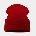 Macro shot of red knit beanie texture featuring detailed fine wool weaving and cuffed edge - One Size / Burgundy