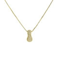Close-up of a 18k gold-plated peanut pendant necklace set with sparkling zircons - Letter I/Peanut / Gold