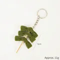 Realistic seaweed knot food keychain, dark green finish with 5cm silver metal ring - Small Kelp Skewer