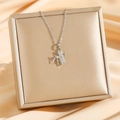 Silver titanium steel bamboo pendant necklace with micro-paved zircons on jewelry box - Silver Micro Pave Bamboo (8092)