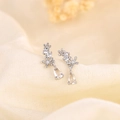 Elegant S925 silver flower stud earrings with sparkling pear-shaped drop pendants - Silver