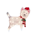 Outdoor glowing Christmas dog garden stake with LED lights and red Santa hat decor - White Dog Stake-7
