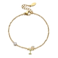 Gold stainless steel chain bracelet featuring a cocktail glass charm and clear gemstone - Cocktail Glass Style (XN431-11)