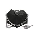 Black geometric handbag with embossed texture and chunky silver chain strap - Black