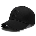 Classic black baseball cap with embroidered H logo on breathable fabric in a front view - Adjustable / Black (H Letter Black Embroidery)