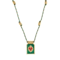 Green tarot sacred heart pendant necklace with red heart and colorful woven rope cord - Green Necklace (With Beads)