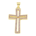 Macro shot of gold cross pendant with sparkling purple zircon inlay for necklaces - Pendant 18 (Gold Purple Stone Hollow Cross)