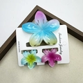 Dreiteiliges Hibiskus Haarklammer Set mit Marmor Farbverlauf aus Harz in Pastelltönen - Regenbogen Frangipani Stil 3