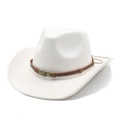 White faux suede cowboy hat with brown multi-wrap band and bronze skull buckle - M (56-59cm) / Cream