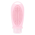 Pink silicone travel bottle with massage bristles and hanging loop on white background - 100ml Light Pink