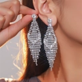 Elegant silver snake tassel earrings with sparkling rhinestones in a long drop style - Silver Geometric Long (DTE1616976S)