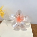 Translucent pearl white plumeria flower hair claw clip with orange gradient center - Orange 8CM