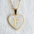 Golden heart necklace with letter F pendant and white pearl shell inlay for women - Letter F / Gold
