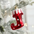 Set of 2 shiny red Christmas boot hanging ornaments for tree decoration with white glitter - Boots