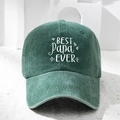 Dark green washed cotton baseball cap with BEST PAPA EVER embroidery on white stone background - One Size / Dark Green