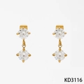 Elegant gold stainless steel earrings featuring two brilliant round cubic zirconia stones - Gold Double Round Pendant (KD3116)