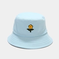 Light blue cotton bucket hat with yellow flower embroidery for sun protection - M (56-58cm) / Light Blue