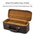 Brown PU leather 15-slot bracelet storage case with handle and suede lining - 15 Slots / Coffee