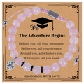Detail of pink zebra stone bracelet with compass charm on graduation gift card - Rose Quartz Bracelet / Adventure Begins-Graduation