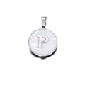 Silver stainless steel pendant with white shell inlay featuring the letter P design - Letter P / 22mm (1 Piece/Pack) / Steel