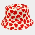 Double-sided heart print bucket hat in red and white canvas for sun protection - M (56-58cm) / Red