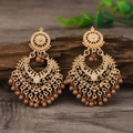 Vintage bohemian gold hollow heart earrings with brown bead tassel fringe accents - Coffee
