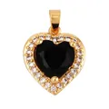 Gold-plated heart pendant with black onyx center stone and sparkling zircon border - Zirconia Heart Type B / Black