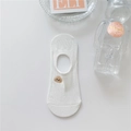 Detail of white cotton no-show sock featuring a cute brown puppy embroidery and clean design - One Size / Dog Embroidery