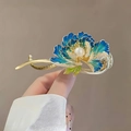Elegant gold-plated flower hair clip with blue enamel petals and a central white pearl - Blue Gradient Enamel Flower Hair Clip