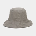 Macro shot showing the breathable natural linen texture and stitching of this grey bucket hat - Khaki