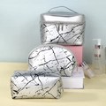 Three-piece silver marble pattern PU leather cosmetic bags with large capacity storage - Silver Marble 3-Piece Set