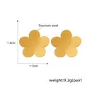 Golden titanium steel five-petal flower stud earrings with a 3cm polished design - Five-Petal Flower Gold Earrings (F1259)
