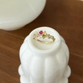 Golden branch ring featuring four colorful heart-shaped gemstones in a creative design - Multicolor Heart Branch (J3914)