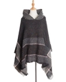 Women's dark gray hooded poncho sweater with colorful speckles and tassel hem details - Black
