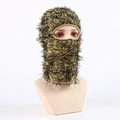 Fuzzy knitted Balaclava ski mask in black and yellow variegated yarn for cold weather - Khaki+Black