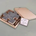 Gray puzzle wooden decor gift with heartfelt text in a kraft box and gift card - 4--Like pieces-Purple