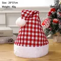 Red and white gingham Christmas hat with plush pompom and trim on wood background - Red & White Small Plaid