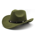 Olive green wool felt western cowboy hat with metal stars on leather band - M (56-58cm) / Army Green