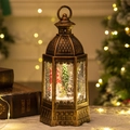 Bronze Christmas gnome snow globe lantern with festive internal lighting and glitter - New Hexagonal Gnome
