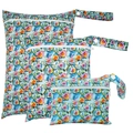 Set of 3 waterproof baby diaper wet bags with colorful floral print and hanging straps - BF141 Colorful Rose