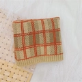 Kids warm knit scarf in khaki and olive plaid with ribbed texture and soft finish - Camel Plaid