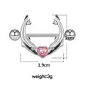 Macro view of silver dolphin nipple ring with pink opal heart and precise size dimensions - #2 Dolphin Heart Pink Opal